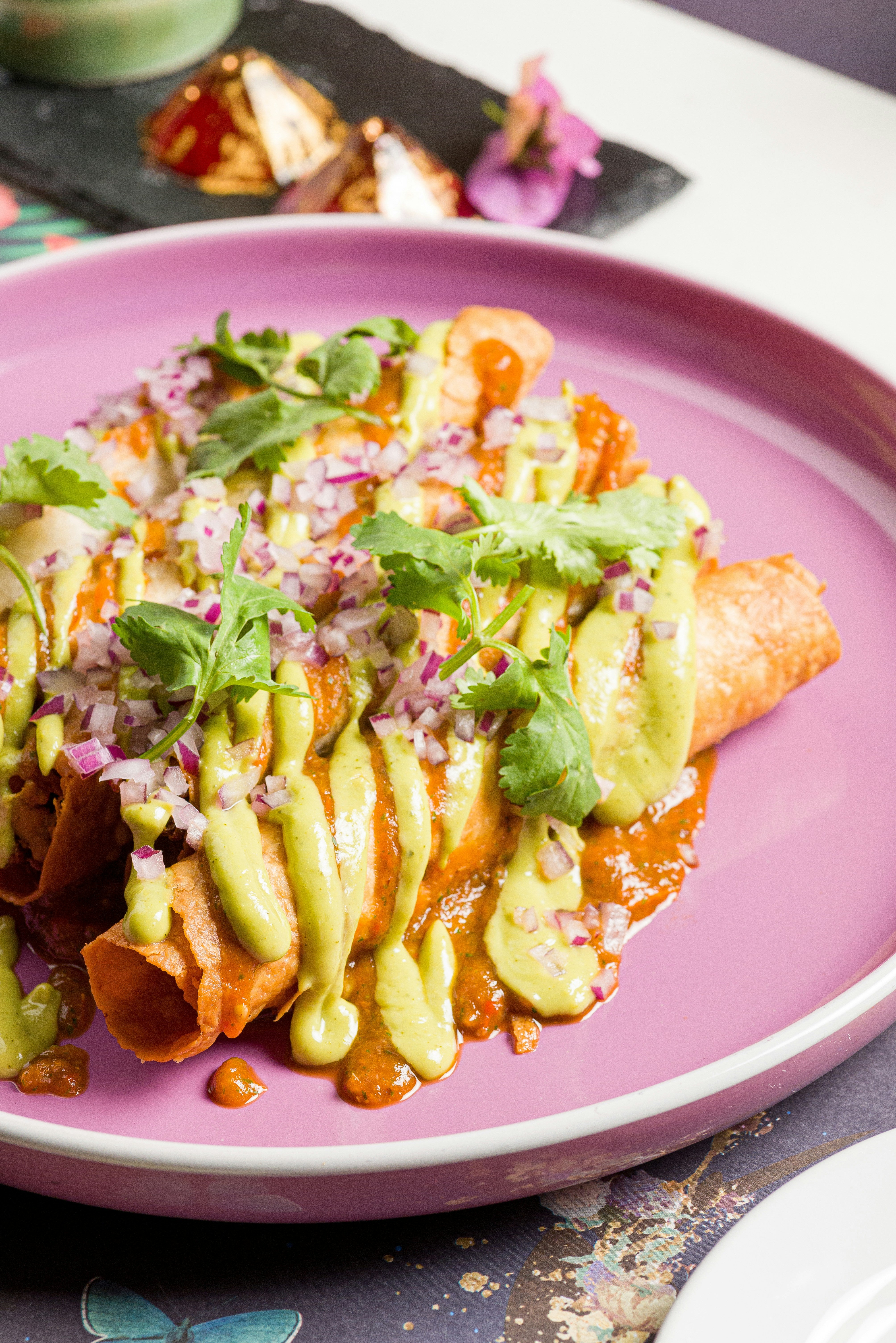 Enchiladas in green or red sauce